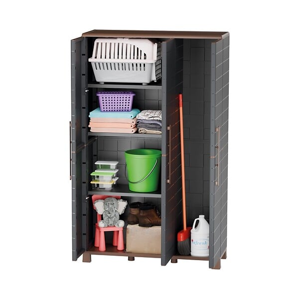 ARTPLAST - Armoire porte-balai Anthracite 3 portes 3 Etagères réglables 102 x 37 x 169 cm - Garage Buanderie Cellier Art Plast - large