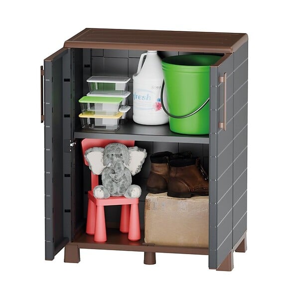 ARTPLAST - Armoire de rangement Extérieur/Intérieur 2 portes 2 Etagères Anthracite - Meuble de rangement de Garage 68 x 37 x 90 cm - large