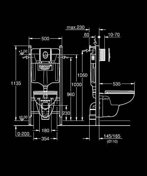 GROHE - Pack WC suspendu bâti acier - Cuvette blanche - 3/6L - large