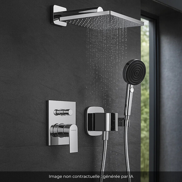 HANSGROHE - Colonne de douche encastrée mécanique Vernis Shape Douche de tête Vernis Shape Flexible Isiflex Douchette Pulsify chromé - large