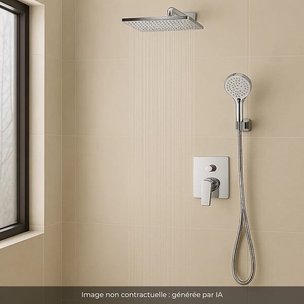 HANSGROHE - Colonne de douche encastrée mécanique Vernis Shape Douche de tête Crometta Flexible Métaflex Douchette Crometta chromé - large