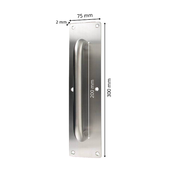 SECURY-T - Poignée de tirage sur plaque de propreté inox SS304 - 300X75X2 mm - large