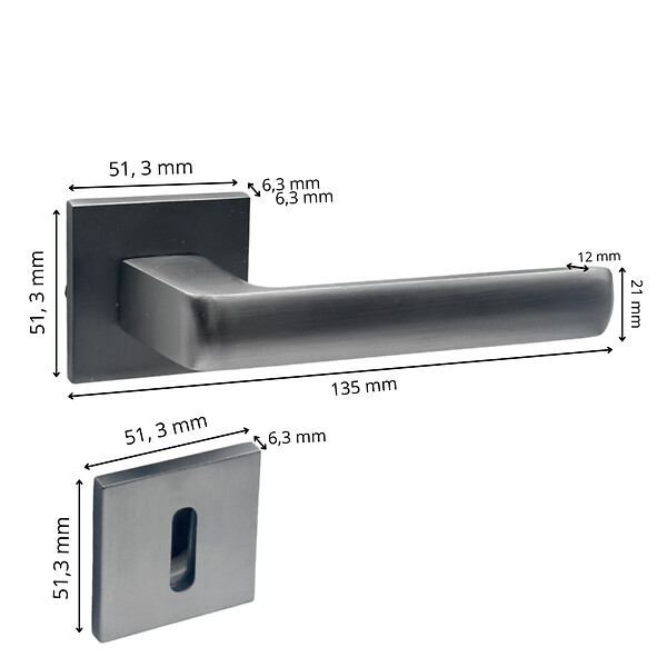 SECURY-T - Poignées de porte sur rosace canon de fusil / anthracite carré - Modèle Fabrizia Trou de clé L - large