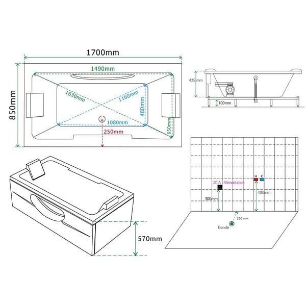 DISTRIBAIN - Baignoire balnéo Twister 32 jets Whirlpool - large