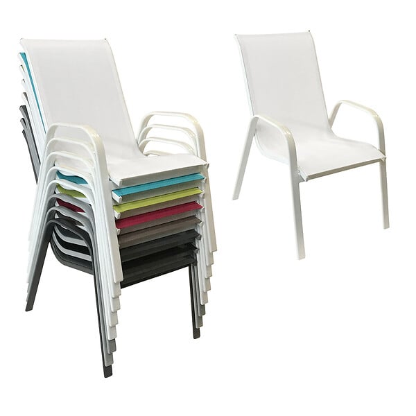 HAPPY GARDEN - Lot de 6 chaises MARBELLA en textilène blanc - aluminium blanc - large