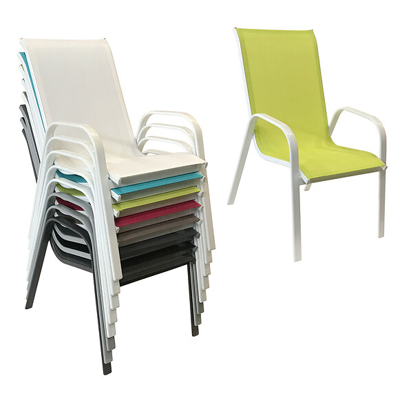 HAPPY GARDEN - Lot de 8 chaises MARBELLA en textilène vert - aluminium blanc - large