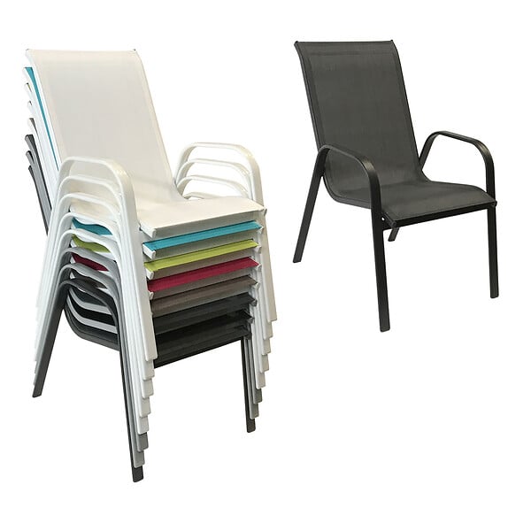 HAPPY GARDEN - Lot de 8 chaises MARBELLA en textilène gris - aluminium gris anthracite - large