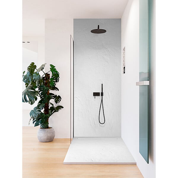 U-TILE - Receveur de douche blanc 100 x 100 cm ultra léger en résine aspect ardoise - grille caniveau - large