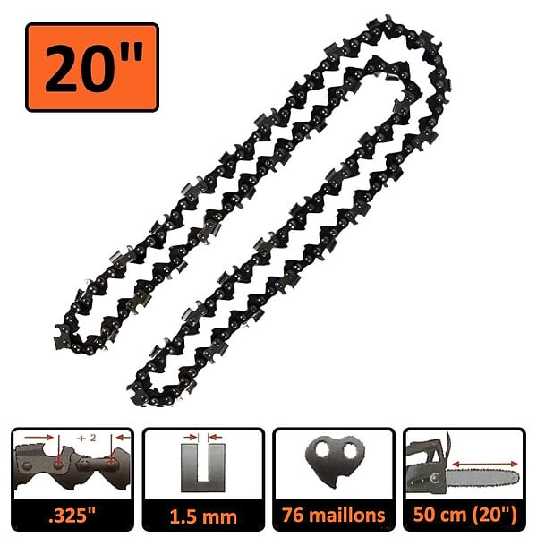 GT GARDEN - Chaîne 76 maillons pour tronçonneuse - large
