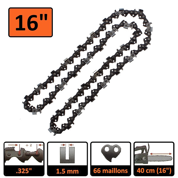 GT GARDEN - Guide 16 pouces (40 cm) avec chaîne 66 maillons pour tronçonneuse - large
