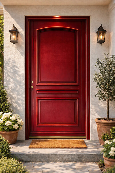 GD MENUISERIES - Porte d'entrée Bois Pleine Carene Rouge pourpre, H215 x L90 cm Côte Tableau, p.Droit - large