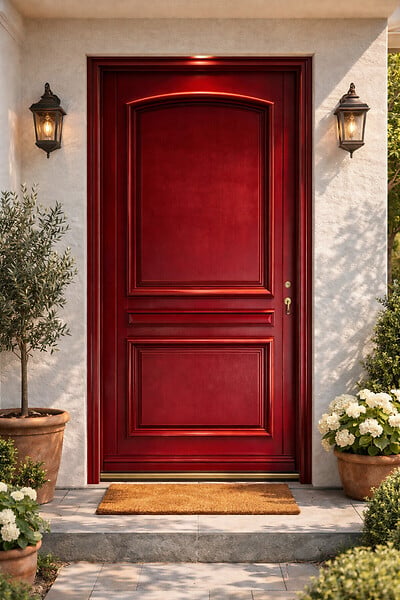 GD MENUISERIES - Porte d'entrée Bois Pleine Carene Rouge pourpre, H215 x L90 cm Côte Tableau p.Gauche - large