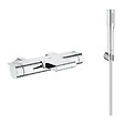 GROHE - Grohe Grohtherm 2000 Set mitigeur thermostatique bain/douche + Douchette 1 jet + Flexible et support mural, Chrome (34174001-Euphoria) - vignette