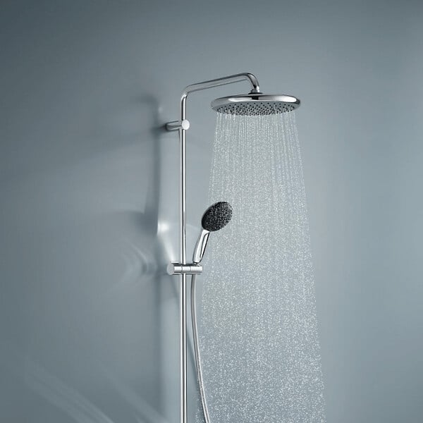 GROHE - Colonne bain douche thermostatique Vitalio Start System chromé + Tablette de douche d'angle Start Cube - large