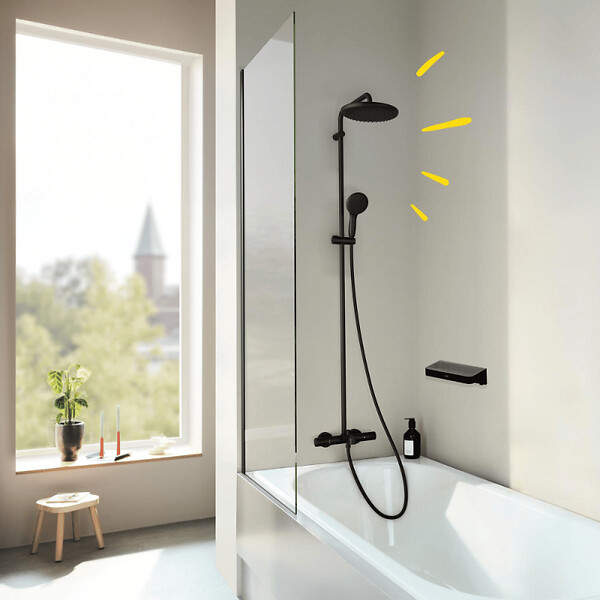 GROHE - Colonne bain douche thermostatique Vitalio Start System noir mat + Panier douche Start Cube - large