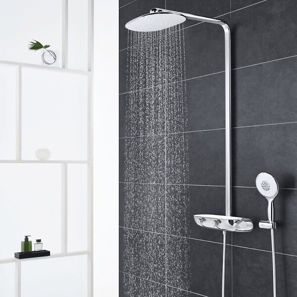 GROHE - Colonne de douche thermostatique Rainshower System SmartControl Mono 360 Blanc/chromé + Panier douche Start Cube - large