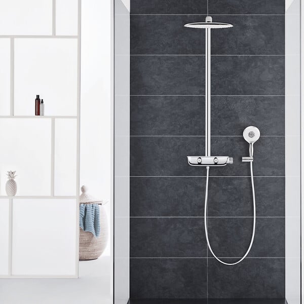 GROHE - Colonne de douche thermostatique Rainshower System SmartControl Mono 360 Blanc/chromé + Panier douche Start Cube - large