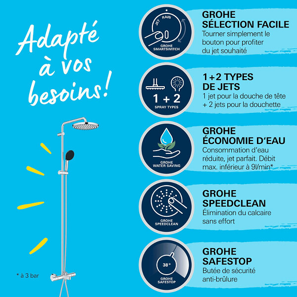 GROHE - Colonne bain douche thermostatique Vitalio Start System chromé + Panier douche Start Cube - large