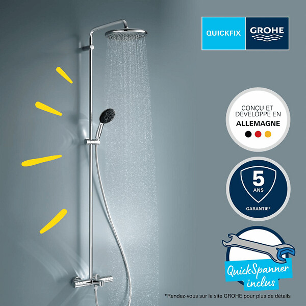 GROHE - Colonne bain douche thermostatique Vitalio Start System chromé + Panier douche Start Cube - large
