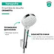 HANSGROHE - Pack pommeau de douche rond 2 jets Hansgrohe Crometta Vario + flexible Isiflex 160 cm + support chromé - vignette