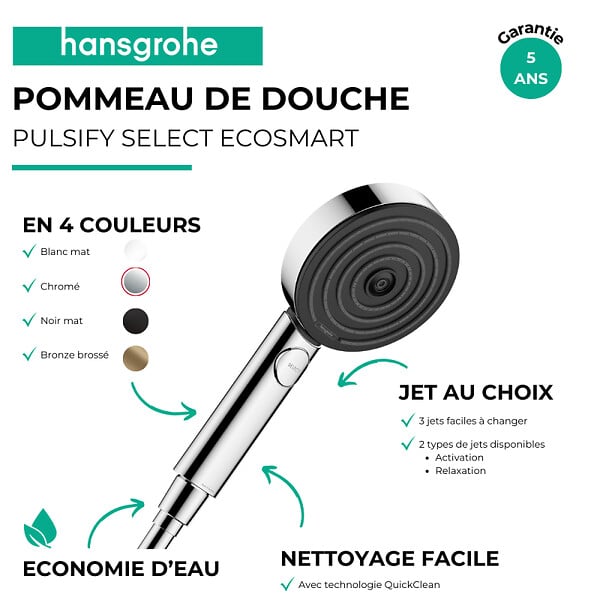 HANSGROHE - Pommeau de douche Pulsify Select S 105 EcoSmart 3jets bronze brossé - large