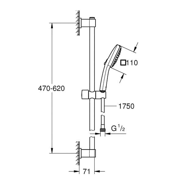 GROHE - Ensemble de douche avec barre sans mitigeur 2 jets Vitalio Comfort 110 Chromé - large