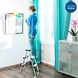 HOSTRÃ–M - Escabeau marche pied 3 marches HOMILIX3, petit escabeau pliable, aluminium, design compact et robuste, H max travail 2,34m, 5 ans garantie, Hostrom - vignette