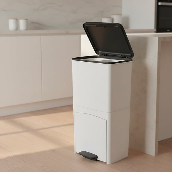 KITCHEN MOVE - Poubelle pédale tri sélectif PICEA blanc 70L - large