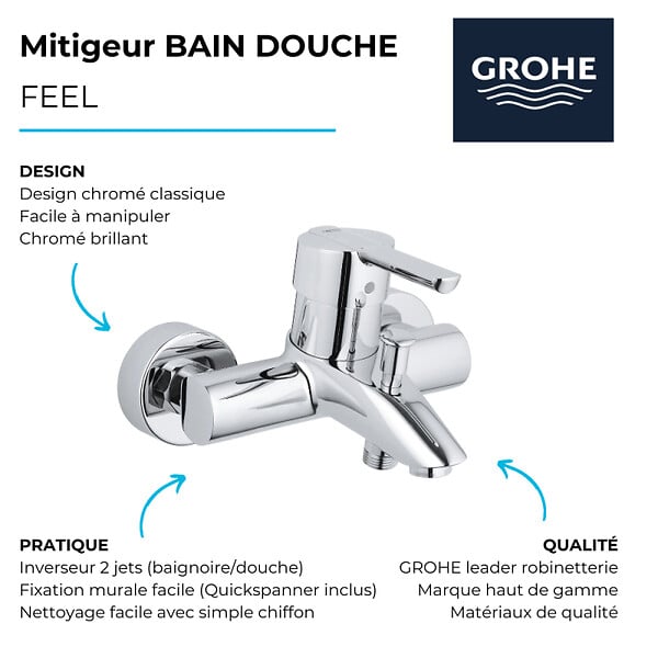 GROHE - Mitigeur bain douche mécanique Feel - large