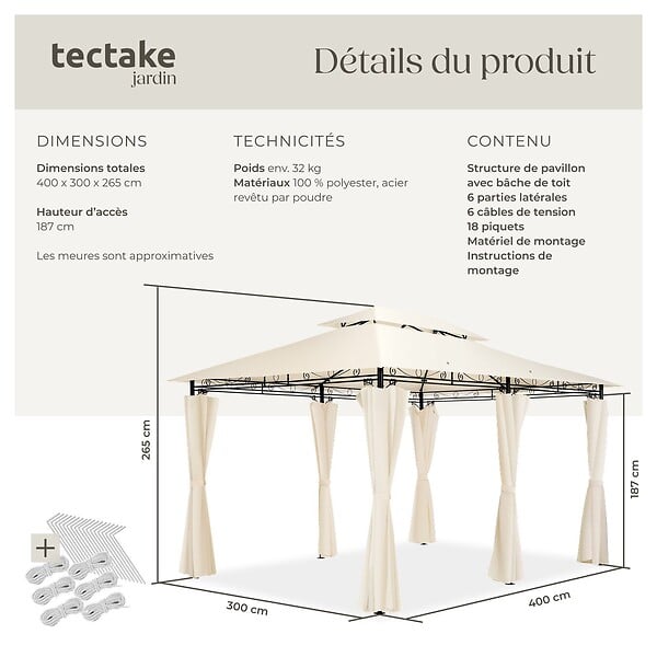 TECTAKE - Tonnelle Emine 4 x 3 m crème - large