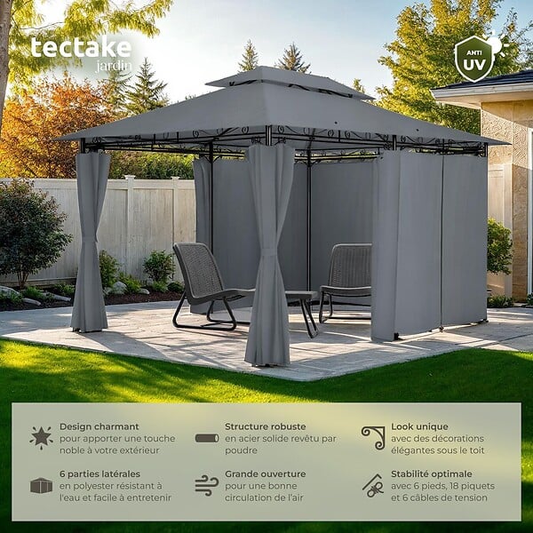 TECTAKE - Tonnelle Emine 4 x 3 m gris anthracite - large