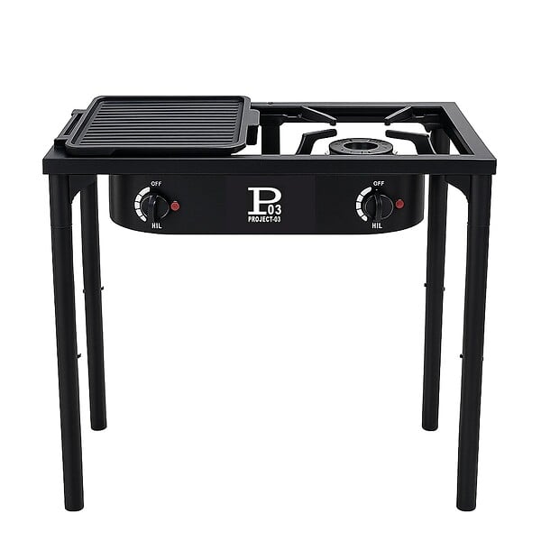 INTEC - Barbecue grill et réchaud 2 feux 9kW Kit Modulable 2en1 - 2 brûleurs - Plaque Grill , 3 Hauteurs Modulables Piezo INTEC - large