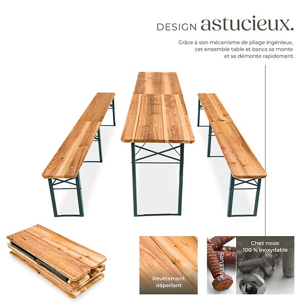 TECTAKE - Ensemble table brasserie bancs pliable en sapin marron 220x50 5x77 cm - large
