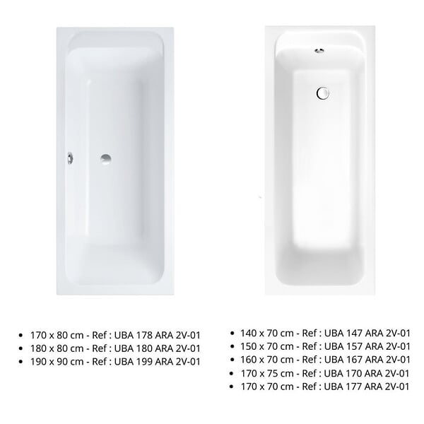 VILLEROY ET BOCH - Baignoire droite 160 X 70  Architectura acrylique - large