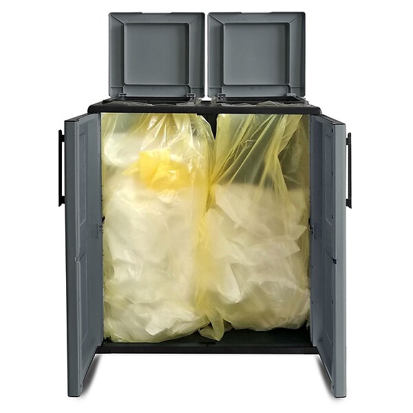ARTPLAST - Cache Poubelles de tri Selectif 2 Sacs Meuble mi- hauteur Dim 68 x 37 x 84cm 2 Anneaux de support de sac 2 Portes Art Plast - large