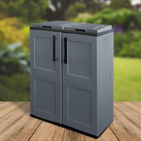ARTPLAST - Cache Poubelles de tri Selectif 2 Sacs Meuble mi- hauteur Dim 68 x 37 x 84cm 2 Anneaux de support de sac 2 Portes Art Plast - large