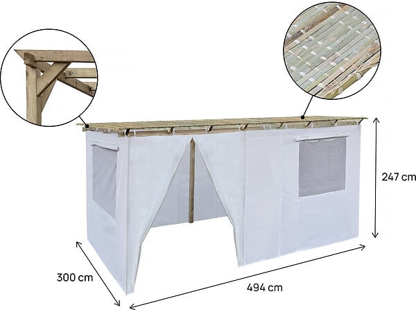 HABITAT ET JARDIN - Souccah en bois 3 x 5 m avec tissu - Casher lemaehadrin - Skhah Non inclus - large