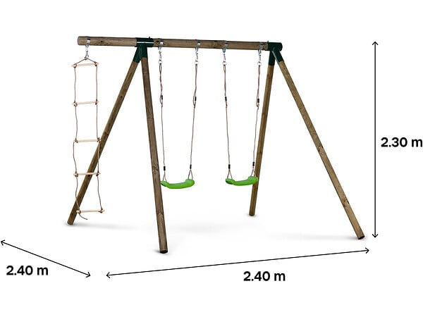 HABITAT ET JARDIN - Portique bois "Timo" - Avec 2 balançoires et 1 échelle de corde. - large