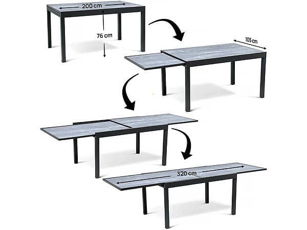 HABITAT ET JARDIN - Salon de jardin repas extensible "Lagos" - 200/320 cm - Taupe - 12 places - large