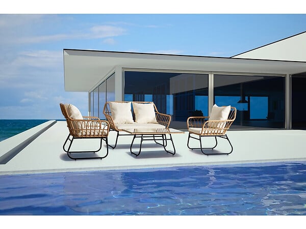 HABITAT ET JARDIN - Salon de jardin rotin "Melo" - 4 personnes - Blanc/Marron - large