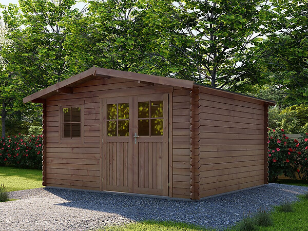 HABITAT ET JARDIN - Abri de jardin en bois traité marron autoclave "Valmont" - 14 m² -28 mm - large