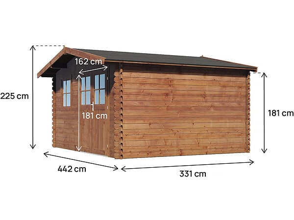 HABITAT ET JARDIN - Abri de jardin en bois traité marron autoclave "Valmont" - 14 m² -28 mm - large