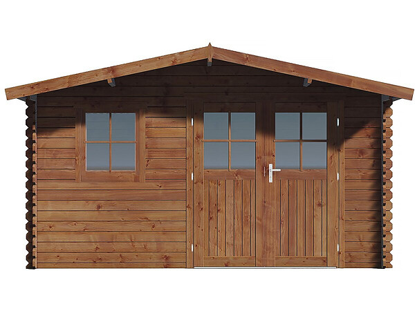 HABITAT ET JARDIN - Abri de jardin en bois traité marron autoclave "Valmont" - 14 m² -28 mm - large