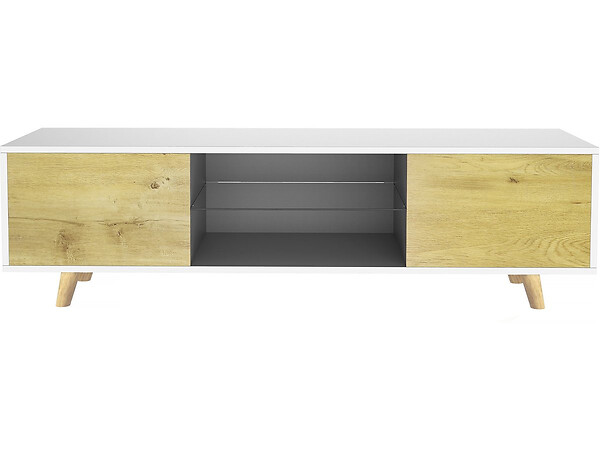 HABITAT ET JARDIN - Meuble TV LED "Inna" - 140 x 42 x 45 cm - Blanc/Chêne - large