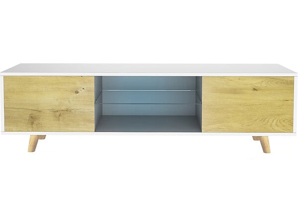 HABITAT ET JARDIN - Meuble TV LED "Inna" - 140 x 42 x 45 cm - Blanc/Chêne - large