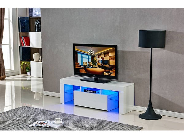 HABITAT ET JARDIN - Meuble TV LED "Borda" - 130 x 34 x 45 cm - Blanc laqué - large