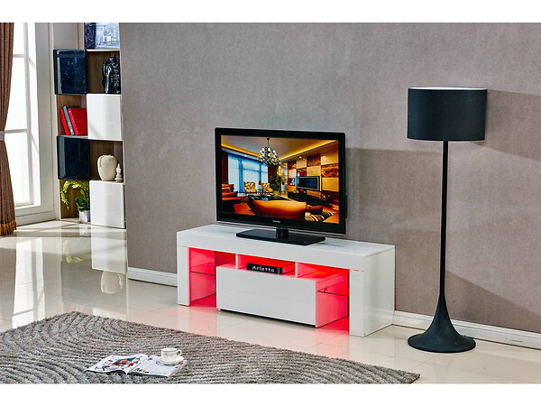HABITAT ET JARDIN - Meuble TV LED "Borda" - 130 x 34 x 45 cm - Blanc laqué - large