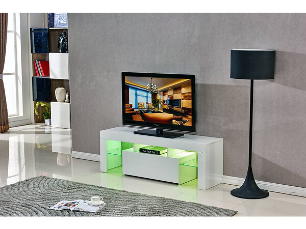 HABITAT ET JARDIN - Meuble TV LED "Borda" - 130 x 34 x 45 cm - Blanc laqué - large
