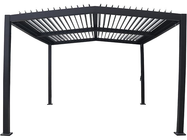 HABITAT ET JARDIN - Pergola bioclimatique toit 2 pans "Victoria" en aluminium et métal- 3,5 x 4 m - Gris - large