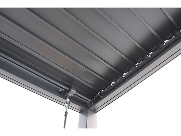 HABITAT ET JARDIN - Pergola bioclimatique toit 2 pans "Victoria" en aluminium et métal- 3,5 x 4 m - Gris - large